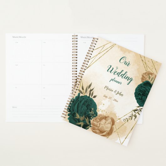 Smaragdgroene en beige gouden bloemen planner (Display)