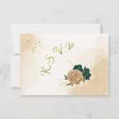 Smaragdgroene en beige gouden bloemen RSVP kaartje (Achterkant)