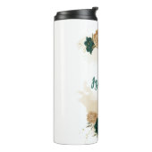 Smaragdgroene en beige gouden bloemen thermosbeker (Gedraaid links)