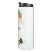 Smaragdgroene en beige gouden bloemen thermosbeker (Geroteerd rechts)