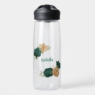 smaragdgroene en beige gouden bloemen waterfles