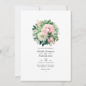 Smaragdgroene en Blush Roze Bloemige Bruiloft Kaart (Voorkant)