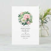 Smaragdgroene en Blush Roze Bloemige Bruiloft Kaart (Staand voorkant)