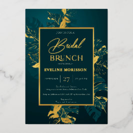 Smaragdgroene en echte gouden folie bruidsbrunch uitnodiging
