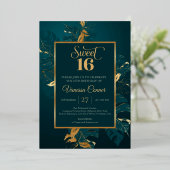 Smaragdgroene en echte gouden folie sweet sixteen  folie uitnodiging (Staand Voorkant)