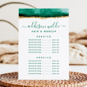 Smaragdgroene en gouden aquarelserviceprijs menu