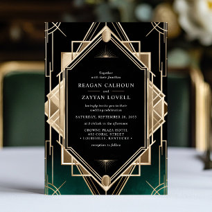 Smaragdgroene en gouden Art Deco geometrische trou Kaart