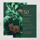 Smaragdgroene en gouden bloemen 50e Jubileum Kaart (Voorkant / Achterkant)