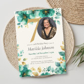 Smaragdgroene en gouden bloemen 70e verjaardag kaart