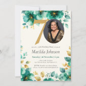 Smaragdgroene en gouden bloemen 70e verjaardag kaart (Voorkant)