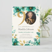 Smaragdgroene en gouden bloemen 90e verjaardag kaart (Staand voorkant)