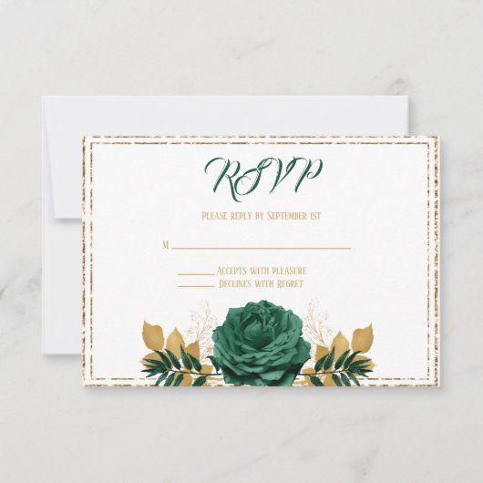 Smaragdgroene en Gouden Bruiloft RSVP Kaartje (Voorkant)