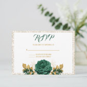 Smaragdgroene en Gouden Bruiloft RSVP Kaartje (Staand voorkant)