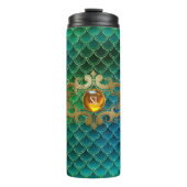 Smaragdgroene en gouden edelsteen Zeemeerminschaal Thermosbeker (Voorkant)