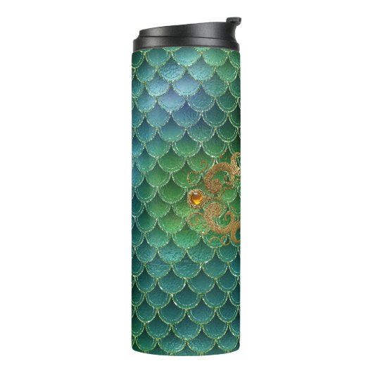 Smaragdgroene en gouden edelsteen Zeemeerminschaal Thermosbeker (Gedraaid links)