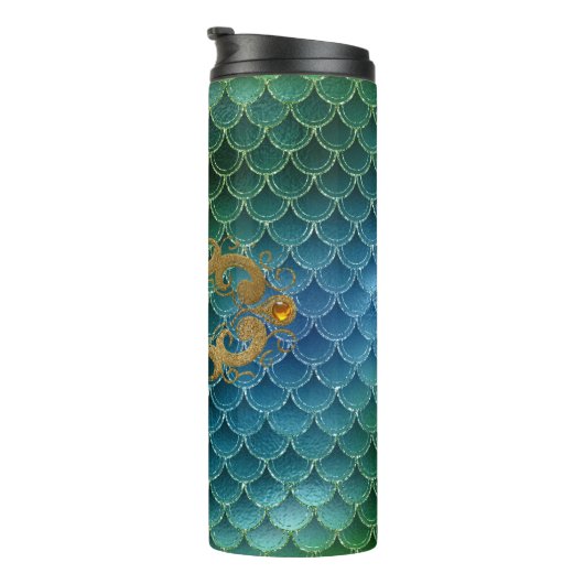 Smaragdgroene en gouden edelsteen Zeemeerminschaal Thermosbeker (Geroteerd rechts)