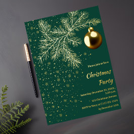 Smaragdgroene en gouden kerstfeest uitnodiging