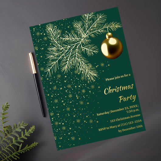 Smaragdgroene en gouden kerstfeest uitnodiging