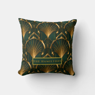 Smaragdgroene en gouden luxe Art Deco-wandklok Kussen
