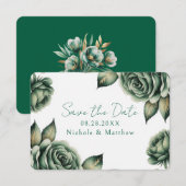 Smaragdgroene en gouden rozen huwelijks save the date (Voorkant / Achterkant)