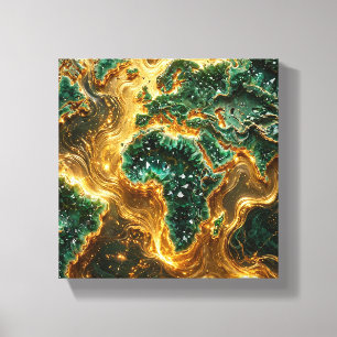 Smaragdgroene en gouden wereldkaart canvas - Luxe Afdruk