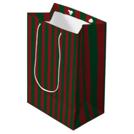 Smaragdgroene en Merlotrode gestreepte Kerstmis Medium Cadeauzakje
