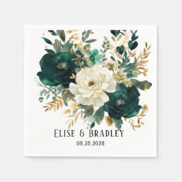 Smaragdgroene en witgouden Pioenrozen Bruiloft Servet