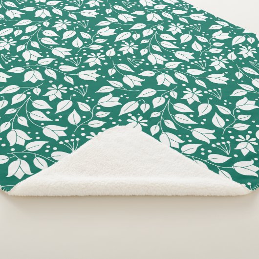 Smaragdgroene en witte bloemen Sherpa deken (3/4)