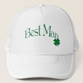 Smaragdgroene en witte klaver Best Man-muts Trucker Pet (Voorkant)