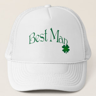 Smaragdgroene en witte klaver Best Man-muts Trucker Pet
