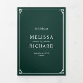 Smaragdgroene en witte monogram QR-code trouwkaart Drieluik Uitnodiging (Cover)