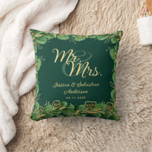 Smaragdgroene Eucalyptus bruiloft Mr en Mrs Kussen