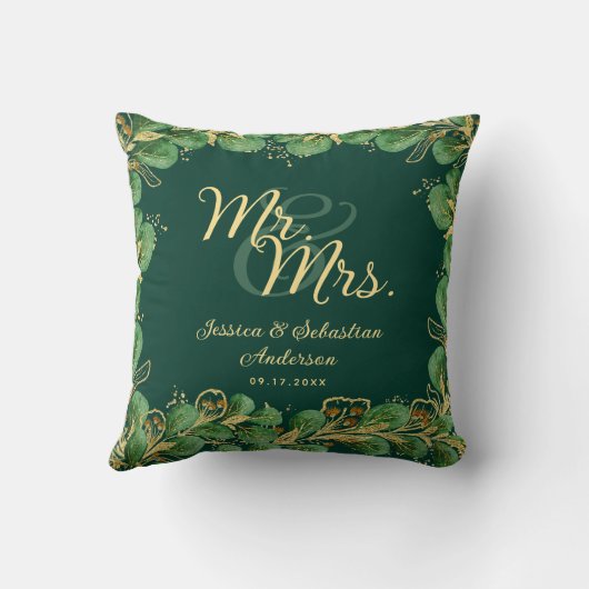 Smaragdgroene Eucalyptus bruiloft Mr en Mrs Kussen (Achterkant)