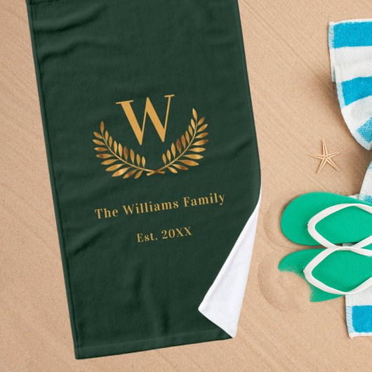 Smaragdgroene familie monogram laurierpoot bad handdoek