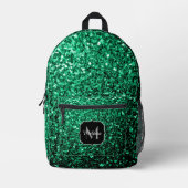 Smaragdgroene faux glitter fonkelt Monogram Bedrukte Rugzak (Voorkant)