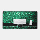 Smaragdgroene faux glitter fonkelt Monogram Bureaumat (Keyboard & Muis)