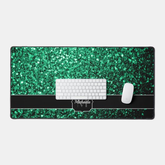 Smaragdgroene faux glitter fonkelt Monogram Bureaumat (Keyboard & Muis)