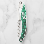 Smaragdgroene faux glitter fonkelt Monogram Kurkentrekker (Voorkant)