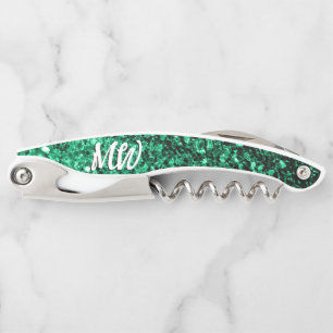 Smaragdgroene faux glitter fonkelt Monogram Kurkentrekker