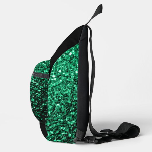 Smaragdgroene faux glitter fonkelt Zwart Monogram Sling Bag (Rechts)