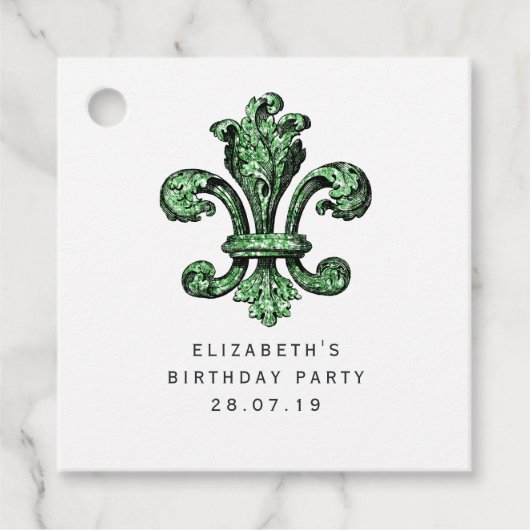 Smaragdgroene Fleur de Lis Bedankjes Labels (Voorkant)