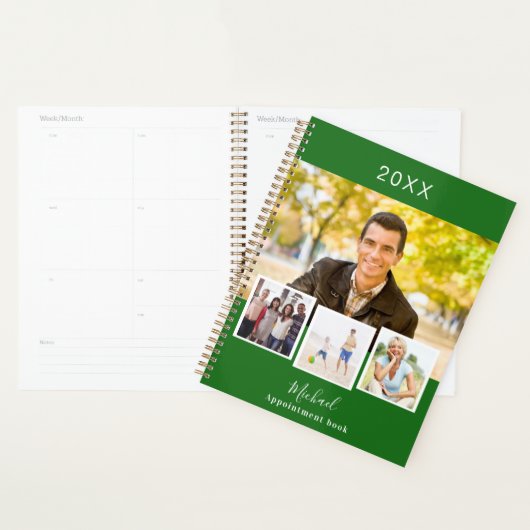 Smaragdgroene foto collage afspraken 2026 planner (Display)