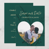 Smaragdgroene Foto Hart Vorm Save The Date    Kaart (Voorkant / Achterkant)