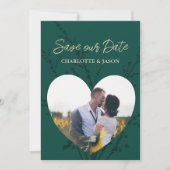 Smaragdgroene foto hartlijst save the date    kaart (Voorkant)