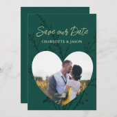Smaragdgroene foto hartlijst save the date    kaart (Voorkant / Achterkant)