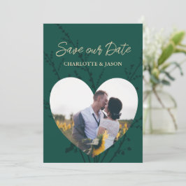Smaragdgroene foto hartlijst save the date    kaart