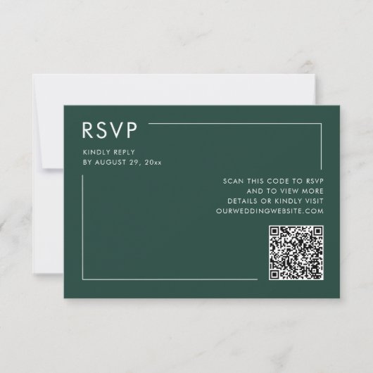 Smaragdgroene foto QR Code Bruiloft RSVP Behuizing Kaart (Voorkant)