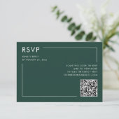 Smaragdgroene foto QR Code Bruiloft RSVP Behuizing Kaart (Staand voorkant)