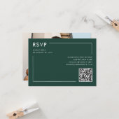 Smaragdgroene foto QR Code Bruiloft RSVP Behuizing Kaart (Voorkant / Achterkant in situ)