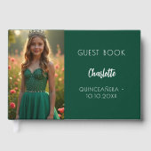 Smaragdgroene foto Quinceanera Guest Book Gastenboek (Voorkant)